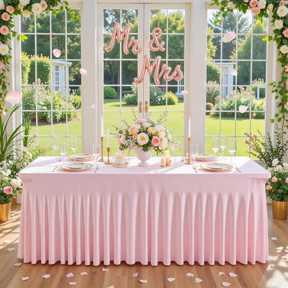 Pink Spandex Tablecloths for Rectangle Tables 6 Foot Pink Stretch Table Cloth Rectangle 6ft Elastic Fitted Table Cover with Skirt for Wedding Baby Shower Girl Birthday Party Banquet Buffet Event