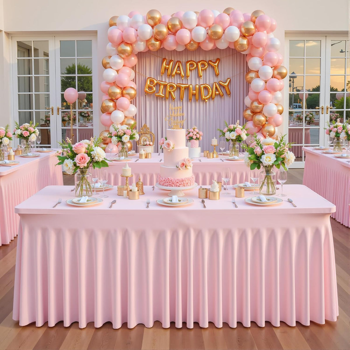 Pink Spandex Tablecloths for Rectangle Tables 6 Foot Pink Stretch Table Cloth Rectangle 6ft Elastic Fitted Table Cover with Skirt for Wedding Baby Shower Girl Birthday Party Banquet Buffet Event