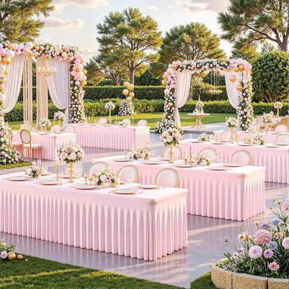 Pink Spandex Tablecloths for Rectangle Tables 6 Foot Pink Stretch Table Cloth Rectangle 6ft Elastic Fitted Table Cover with Skirt for Wedding Baby Shower Girl Birthday Party Banquet Buffet Event