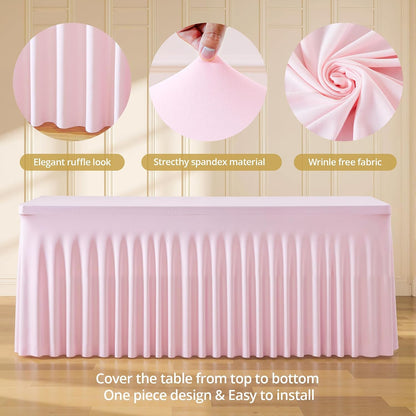 Pink Spandex Tablecloths for Rectangle Tables 6 Foot Pink Stretch Table Cloth Rectangle 6ft Elastic Fitted Table Cover with Skirt for Wedding Baby Shower Girl Birthday Party Banquet Buffet Event