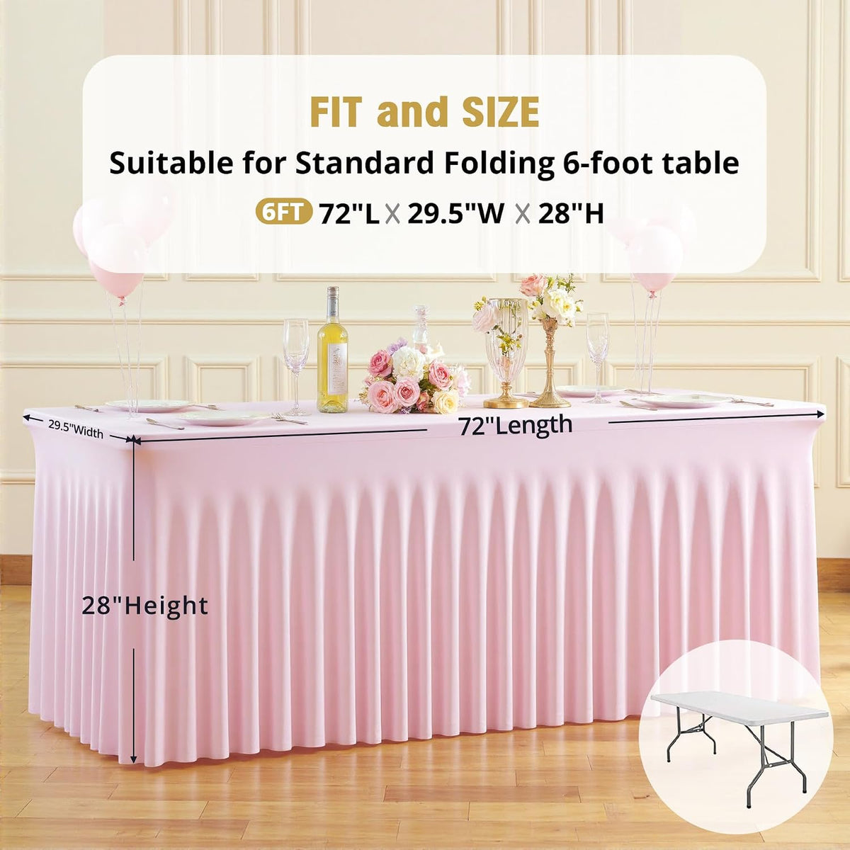 Pink Spandex Tablecloths for Rectangle Tables 6 Foot Pink Stretch Table Cloth Rectangle 6ft Elastic Fitted Table Cover with Skirt for Wedding Baby Shower Girl Birthday Party Banquet Buffet Event