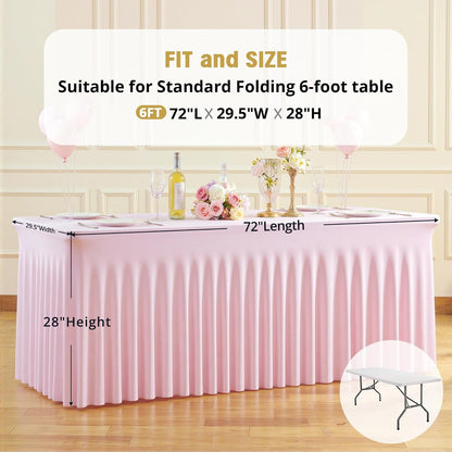 Pink Spandex Tablecloths for Rectangle Tables 6 Foot Pink Stretch Table Cloth Rectangle 6ft Elastic Fitted Table Cover with Skirt for Wedding Baby Shower Girl Birthday Party Banquet Buffet Event