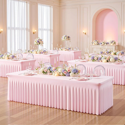 Pink Spandex Tablecloths for Rectangle Tables 6 Foot Pink Stretch Table Cloth Rectangle 6ft Elastic Fitted Table Cover with Skirt for Wedding Baby Shower Girl Birthday Party Banquet Buffet Event