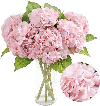 5Pcs Real Touch Artificial Hydrangeas 21" Latex Faux Hydrangea Flowers Stems for Vases, Wedding Centerpieces, Home Decor — Removable Heads,Pink