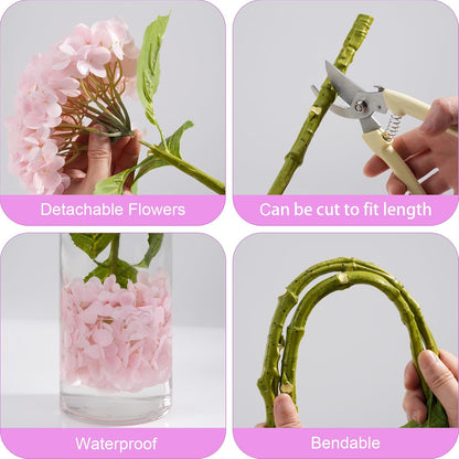 5Pcs Real Touch Artificial Hydrangeas 21" Latex Faux Hydrangea Flowers Stems for Vases, Wedding Centerpieces, Home Decor — Removable Heads,Pink