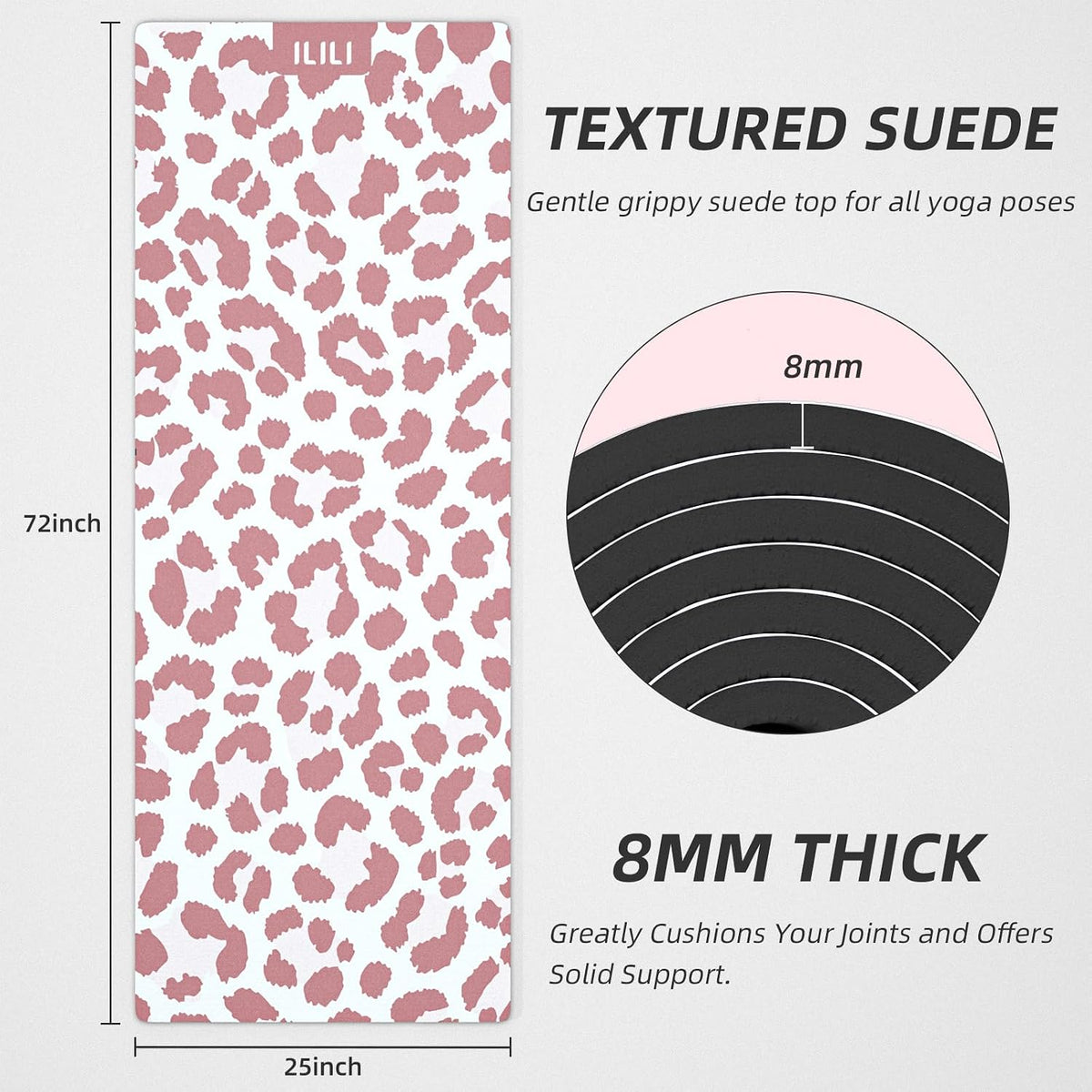 Yoga Mat Leopard Print Yoga Mat 8mm, Suede & TPE Thick Exercise Mat