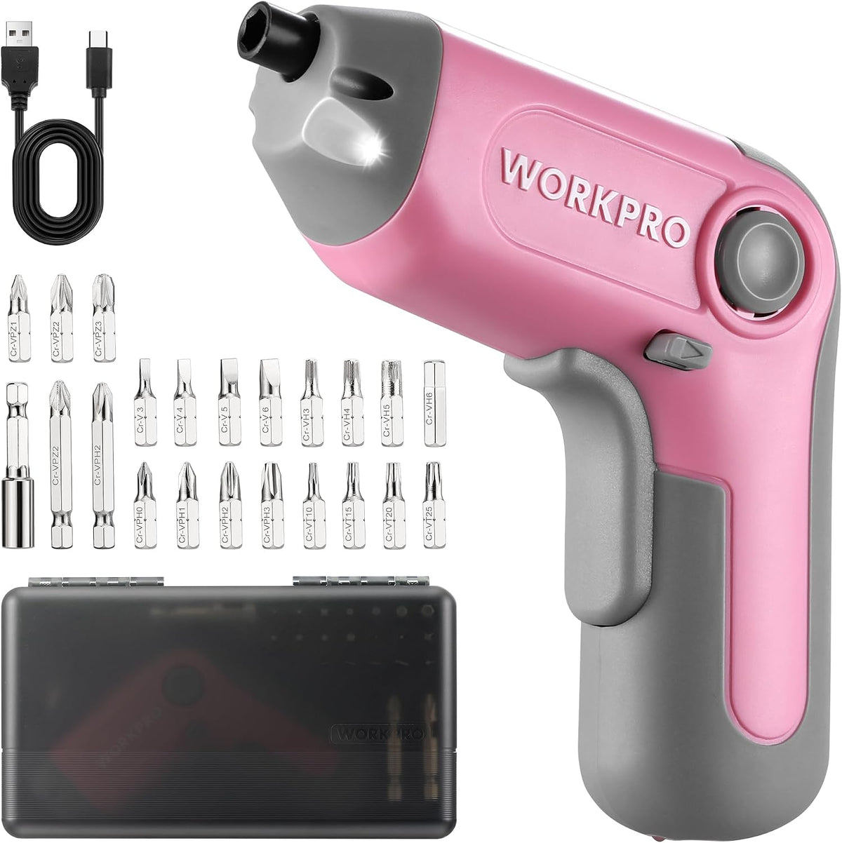 3.6V Cordless Screwdriver with 22PCS Bits, Pink