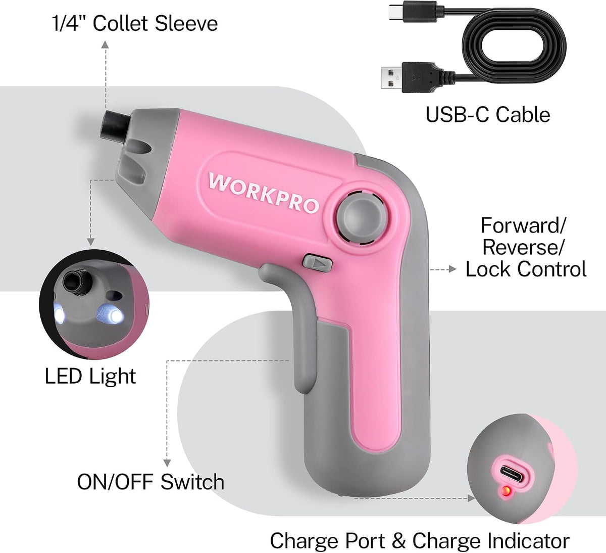 3.6V Cordless Screwdriver with 22PCS Bits, Pink
