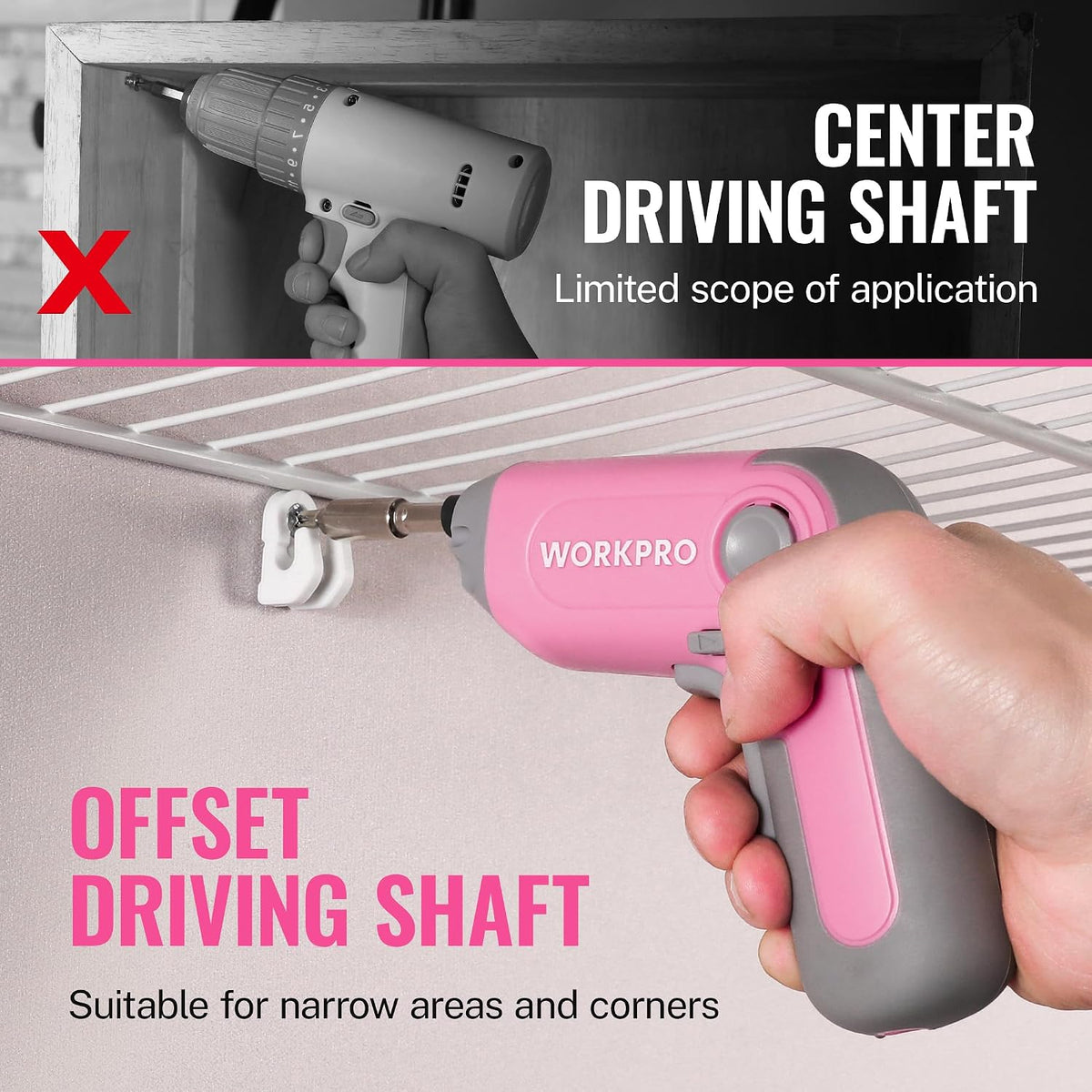 3.6V Cordless Screwdriver with 22PCS Bits, Pink