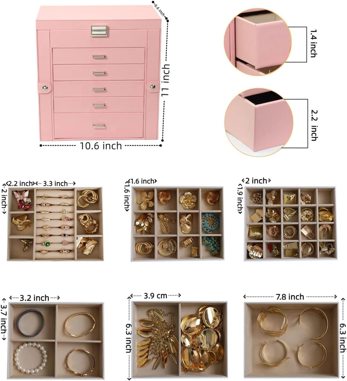 Large Jewelry Box for Women 6 Layer
