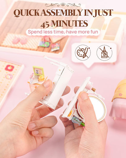 Super Creator Series, DIY Mini Lovely Pink Bedroom Dollhouse House Kit, Bulid Scenary for Action Collectible Figures, Creative Gifts for Women Kids Adults