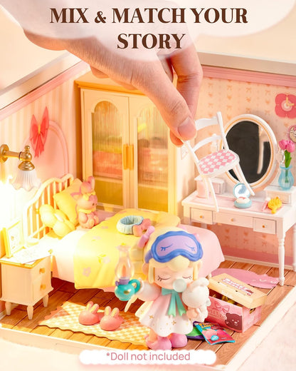 Super Creator Series, DIY Mini Lovely Pink Bedroom Dollhouse House Kit, Bulid Scenary for Action Collectible Figures, Creative Gifts for Women Kids Adults