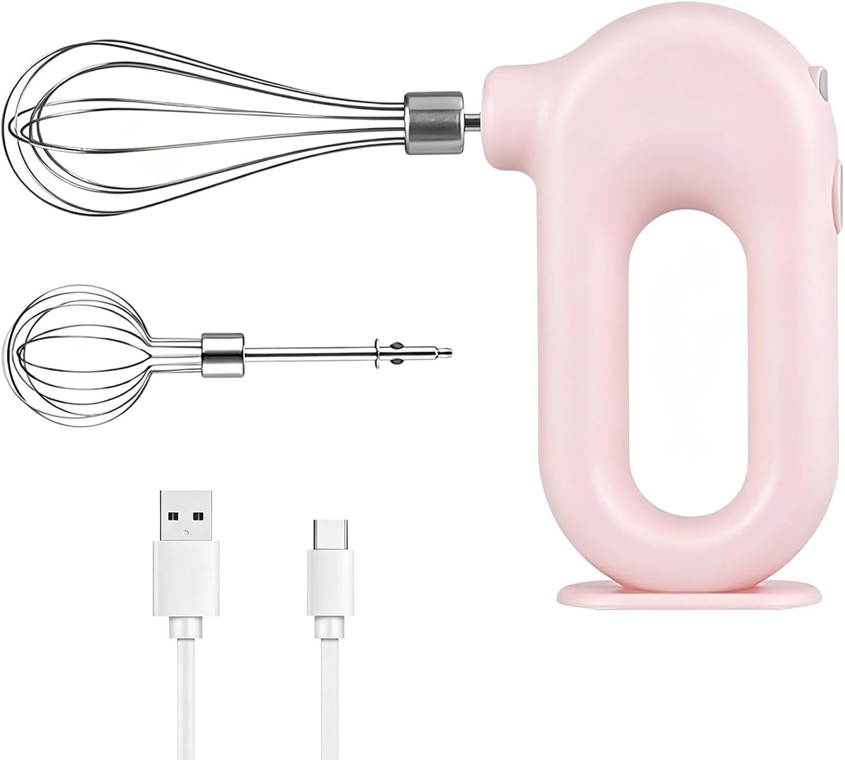 Cordless Hand Mixer, Handheld Mixer Electric Hand Mixer 4 Speed Electric Handheld Mini Egg Beater USB Charing 1500mah(Pink)