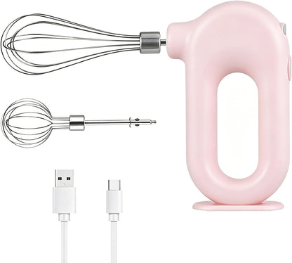 Cordless Hand Mixer, Handheld Mixer Electric Hand Mixer 4 Speed Electric Handheld Mini Egg Beater USB Charing 1500mah(Pink)