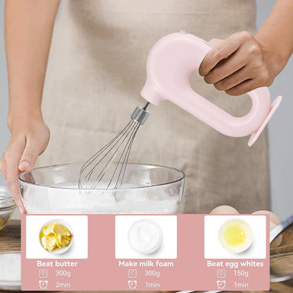Cordless Hand Mixer, Handheld Mixer Electric Hand Mixer 4 Speed Electric Handheld Mini Egg Beater USB Charing 1500mah(Pink)