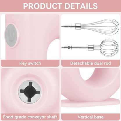 Cordless Hand Mixer, Handheld Mixer Electric Hand Mixer 4 Speed Electric Handheld Mini Egg Beater USB Charing 1500mah(Pink)