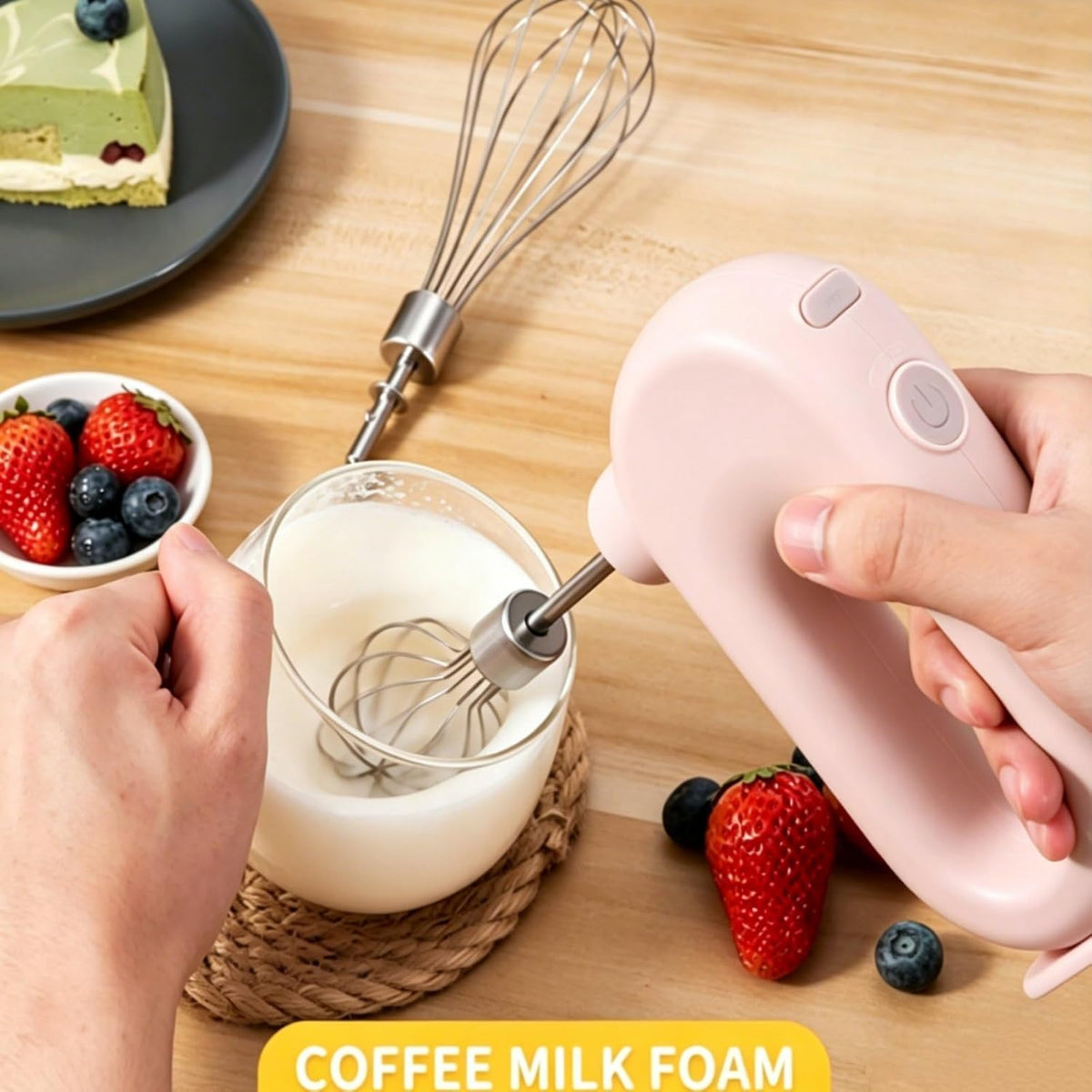 Cordless Hand Mixer, Handheld Mixer Electric Hand Mixer 4 Speed Electric Handheld Mini Egg Beater USB Charing 1500mah(Pink)