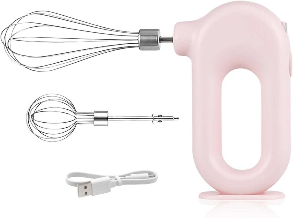 Cordless Hand Mixer, Handheld Mixer Electric Hand Mixer 4 Speed Electric Handheld Mini Egg Beater USB Charing 1500mah(Pink)