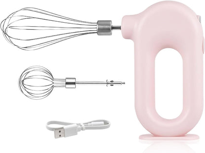 Cordless Hand Mixer, Handheld Mixer Electric Hand Mixer 4 Speed Electric Handheld Mini Egg Beater USB Charing 1500mah(Pink)