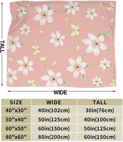 Soft Plush Fleece Throw Blanket Pink Floral Print Printed Polyester Couch Cover Blanket for Sofa Bedroom Camping Travel Indoor Home Decoration 80"X60"