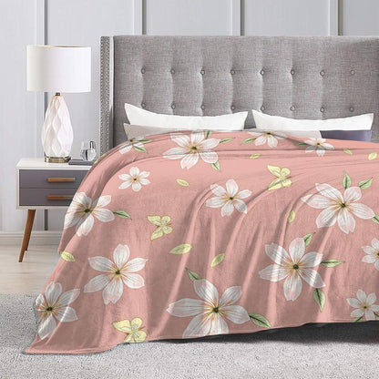 Soft Plush Fleece Throw Blanket Pink Floral Print Printed Polyester Couch Cover Blanket for Sofa Bedroom Camping Travel Indoor Home Decoration 80"X60"