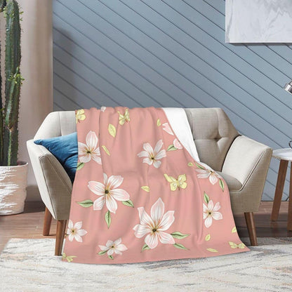 Soft Plush Fleece Throw Blanket Pink Floral Print Printed Polyester Couch Cover Blanket for Sofa Bedroom Camping Travel Indoor Home Decoration 80"X60"