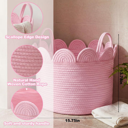 Round Woven Basket Pink, 16" L X 16" W X 14" H