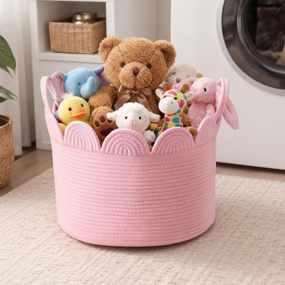 Round Woven Basket Pink, 16" L X 16" W X 14" H