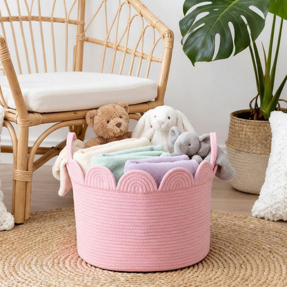 Round Woven Basket Pink, 16" L X 16" W X 14" H