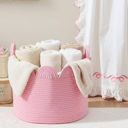 Round Woven Basket Pink, 16" L X 16" W X 14" H