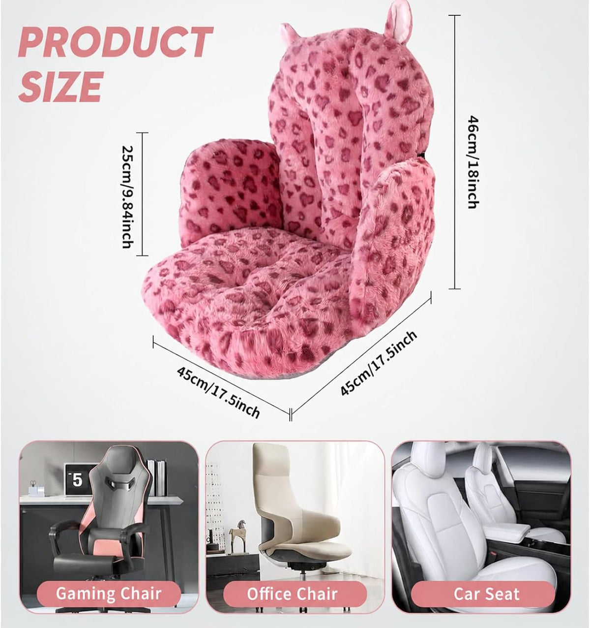 Comfy Office Chair Cushion: 17.5" L x 17.5" W x 18" H Cute Seat Cushion Kawaii Cushion for Gaming Chair with Backrest Non-Slip Floor Seating for Adults and Pets Pink Stuff for Room Decor