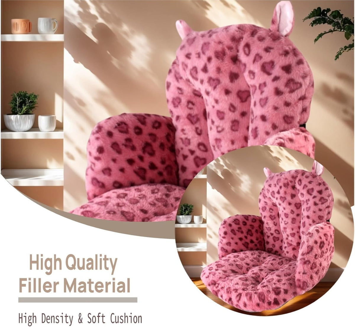 Comfy Office Chair Cushion: 17.5" L x 17.5" W x 18" H Cute Seat Cushion Kawaii Cushion for Gaming Chair with Backrest Non-Slip Floor Seating for Adults and Pets Pink Stuff for Room Decor