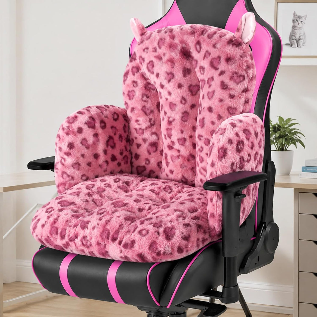 Comfy Office Chair Cushion: 17.5" L x 17.5" W x 18" H Cute Seat Cushion Kawaii Cushion for Gaming Chair with Backrest Non-Slip Floor Seating for Adults and Pets Pink Stuff for Room Decor