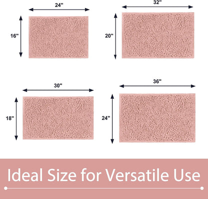 Chenille Bathroom Rugs Mats Carpet 36”x24”, Super Soft Absorbent Quick Dry,Non Slip Indoor Area Rug for Tub and Shower Entryway Lightweight Machine Washable for Bedroom,Kitchen,Garage, Pink
