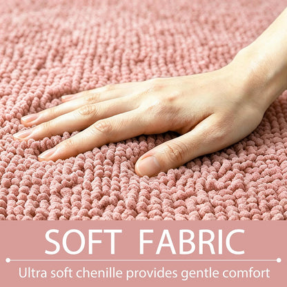 Chenille Bathroom Rugs Mats Carpet 36”x24”, Super Soft Absorbent Quick Dry,Non Slip Indoor Area Rug for Tub and Shower Entryway Lightweight Machine Washable for Bedroom,Kitchen,Garage, Pink
