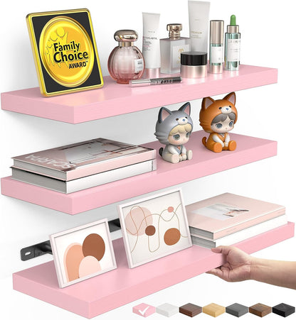 Pink Floating Shelves 15.7in, Set of 3, Wall Mounted for Wall Decor