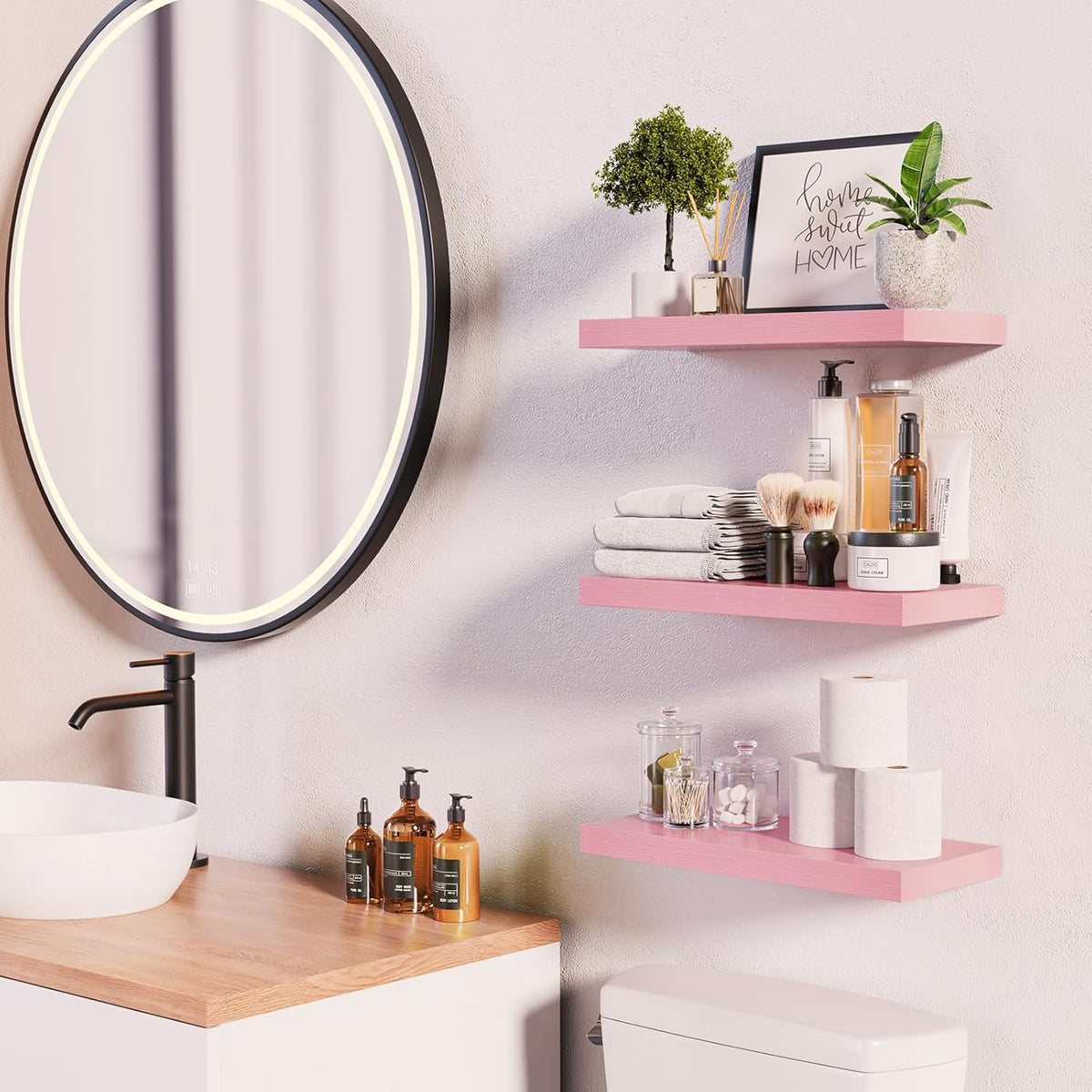Pink Floating Shelves 15.7in, Set of 3, Wall Mounted for Wall Decor