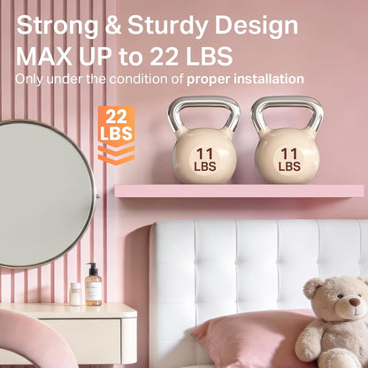 Pink Floating Shelves 15.7in, Set of 3, Wall Mounted for Wall Decor