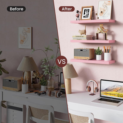 Pink Floating Shelves 15.7in, Set of 3, Wall Mounted for Wall Decor