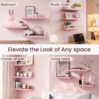 Pink Floating Shelves 15.7in, Set of 3, Wall Mounted for Wall Decor