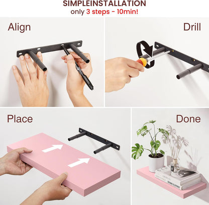 Pink Floating Shelves 15.7in, Set of 3, Wall Mounted for Wall Decor