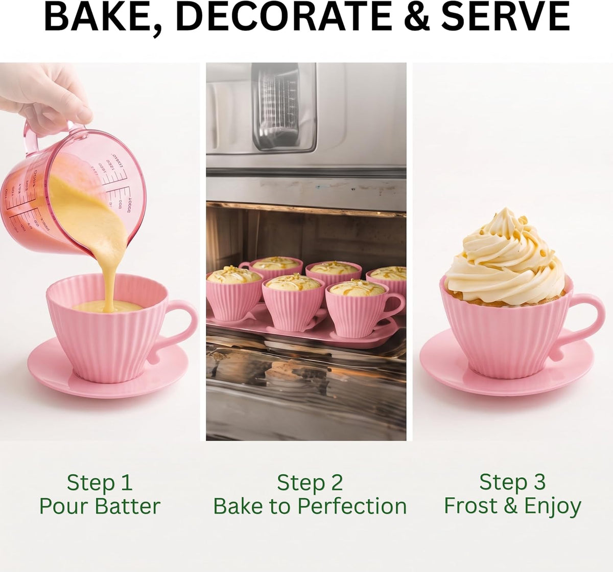 24-Piece Silicone Teacup Cupcake Molds, 12 Cups & Saucers, BPA-Free
