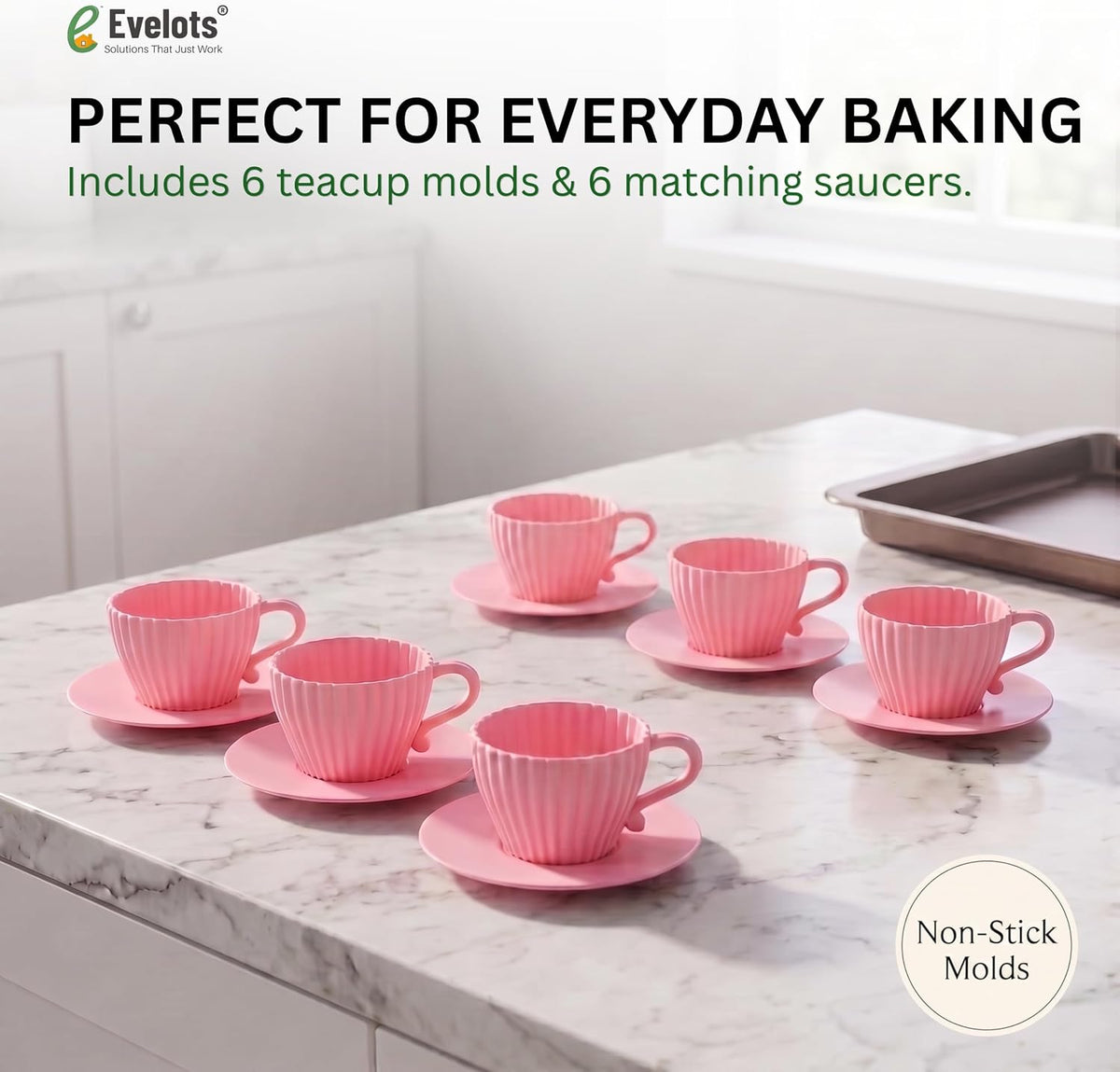 24-Piece Silicone Teacup Cupcake Molds, 12 Cups & Saucers, BPA-Free