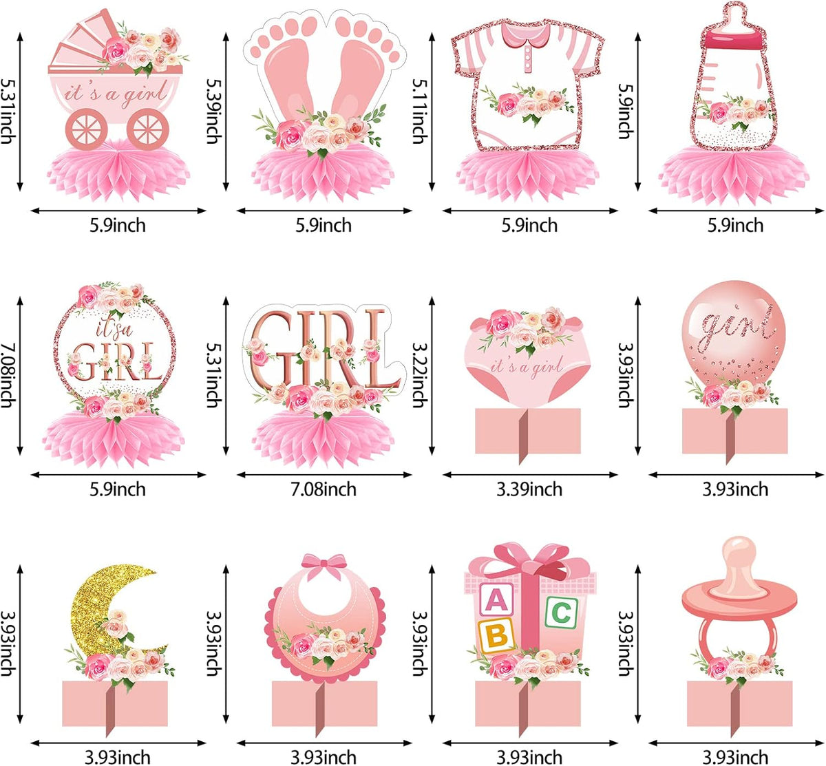 Floral It's a Girl Baby Shower Decorations Honeycomb Centerpieces for Girls