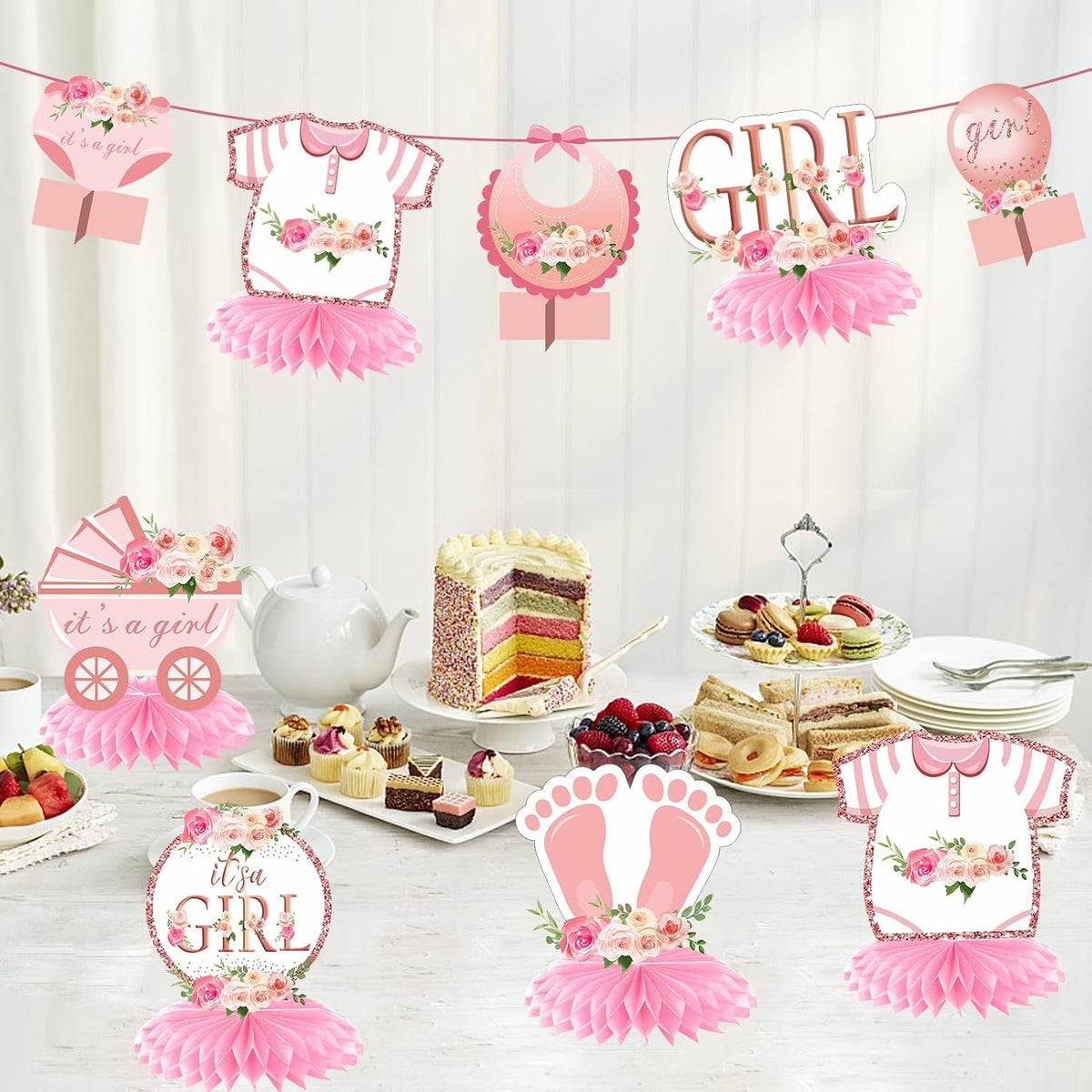 Floral It's a Girl Baby Shower Decorations Honeycomb Centerpieces for Girls