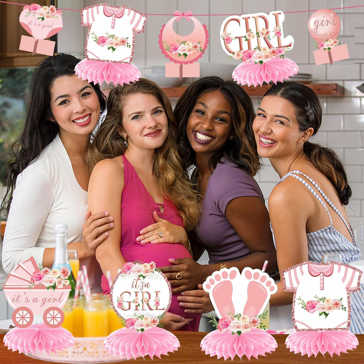 Floral It's a Girl Baby Shower Decorations Honeycomb Centerpieces for Girls
