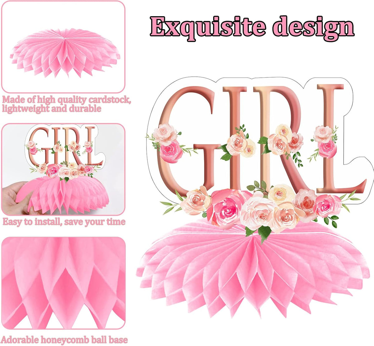 Floral It's a Girl Baby Shower Decorations Honeycomb Centerpieces for Girls