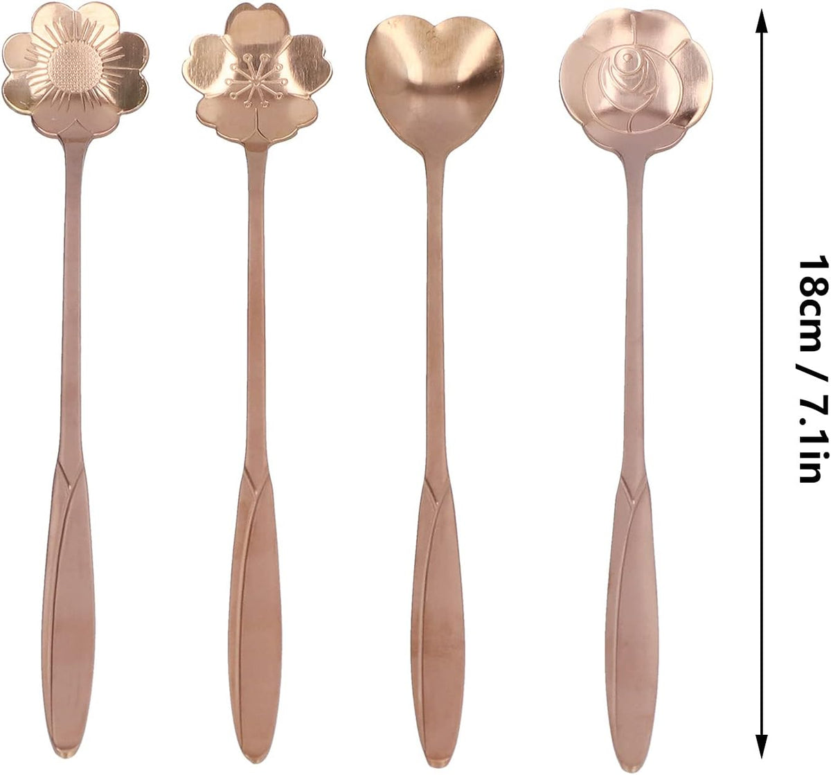 4PCS Mixing Spoon Flower Scoop Set Coffee Teaspoon Heart Shaped Coffee Spoon Reusable Tea Scoops Cake Spoon Set Drink Stirring Spoon for Tea Dessert Ice Cream Coffee (Pink Gold)