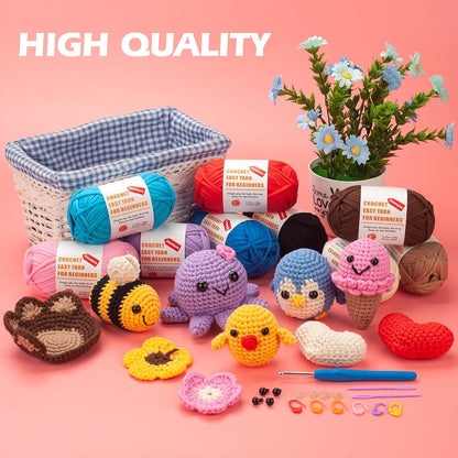 Crochet Yarn for Beginners, Cotton Yarn for Crocheting & Knitting, 3 Pack×1.8 oz Amigurumi Yarn with Easy-to-See Stitches-Thick and Soft, Worsted Medium # 4, Cotton-Nylon Blend