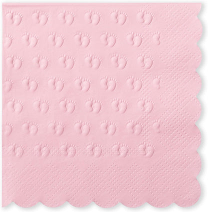 3-Ply Baby Shower Napkins for Girl, 50 Pack Embossed Footprints Pink Napkins for Girl Baby Shower Decorations, Disposable Paper Cocktail Napkin, and Not Easily Torn